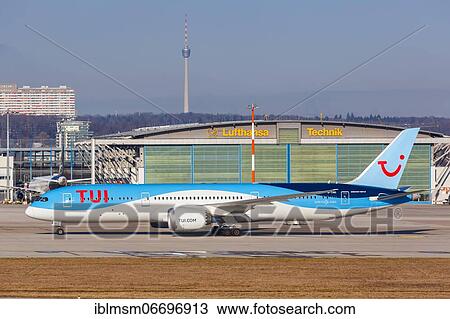 Stock Image - A TUI Boeing 787-9 Dreamliner aircraft with registration G-TUIO at Stuttgart Airport (STR), Stuttgart, Germany, Europe. Fotosearch