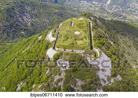 Aerial view Fort du Barbonnet above Sospel, built by France 1883-1886 on the 847 meters high mountain Barbonnet, Departement Alpes-Maritimes, Region Provence-Alpes-Cote d'Azur, South of France, France, Europe View Large Photo Image Stock Image - Aerial view Fort du Barbonnet above Sospel, built by France 1883-1886 on the 847 meters high mountain Barbonnet, Departement Alpes-Maritimes, Region Provence-Alpes-Cote d'Azur, South of France, France, Europe. Fotosearch