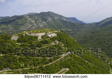Aerial view Fort du Barbonnet above Sospel, built by France 1883-1886 on the 847 meters high mountain Barbonnet, Departement Alpes-Maritimes, Region Provence-Alpes-Cote d'Azur, South of France, France, Europe View Large Photo Image Stock Image - Aerial view Fort du Barbonnet above Sospel, built by France 1883-1886 on the 847 meters high mountain Barbonnet, Departement Alpes-Maritimes, Region Provence-Alpes-Cote d'Azur, South of France, France, Europe. Fotosearch