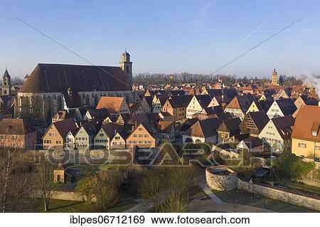 Aerial view medieval town Dinkelsbühl with cathedral St, Georg, county Ansbach, Middle Franconia, Romantic Road, Franconia, Bavaria, Germany, Europe View Large Photo Image Stock Photo - Aerial view medieval town Dinkelsbühl with cathedral St, Georg, county Ansbach, Middle Franconia, Romantic Road, Franconia, Bavaria, Germany, Europe. Fotosearch