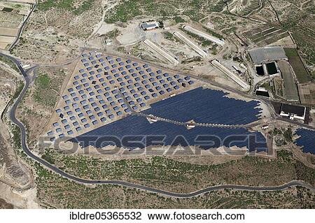 Stock Image - Aerial view of solar plants near El Poris, Tenerife, Spain, Europe. Fotosearch