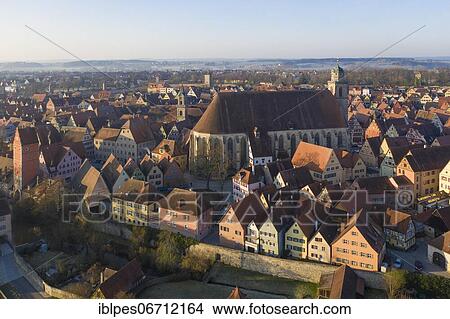 Aerial view of the medieval town of Dinkelsbühl with St. George Minster and Wörnitz Gate, Ansbach County, Middle Franconia, Romantic Road, Franconia, Bavaria, Germany47 View Large Photo Image Picture - Aerial view of the medieval town of Dinkelsbühl with St. George Minster and Wörnitz Gate, Ansbach County, Middle Franconia, Romantic Road, Franconia, Bavaria, Germany47. Fotosearch