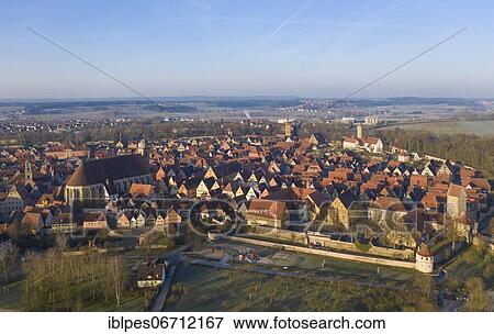 Aerial view of the medieval town of Dinkelsbühl with hospital, St. George's Minster and Rothenburg Gate, Ansbach County, Middle Franconia, Romantic Road, Franconia, Bavaria, Germany, Europe View Large Photo Image Stock Photo - Aerial view of the medieval town of Dinkelsbühl with hospital, St. George's Minster and Rothenburg Gate, Ansbach County, Middle Franconia, Romantic Road, Franconia, Bavaria, Germany, Europe. Fotosearch