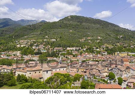 Stock Photo - Aerial view of the mountain village Sospel at an altitude of 350 m at the river Bevera at the edge of the Mercantour National Park at the French branch of the Tendebahn, Department Alpes-Maritimes, Region Provence-Alpes-Cote d'Azur, South of France,.... Fotosearch