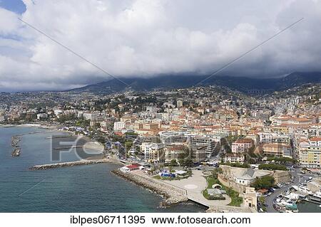 Stock Photography - Aerial view Sanremo with bastion, province Imperia, region Liguria, Riviera di Ponente, Italy, Europe. Fotosearch