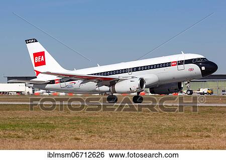 Stock Photograph - An Airbus A319 aircraft of British Airways with the registration G-EUPJ in the retro special livery takes off from Stuttgart Airport, Germany, Europe. Fotosearch