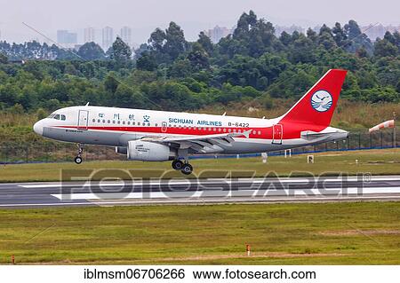 Stock Photograph - An Airbus A319 aircraft of Sichuan Airlines with registration number B-6422 at Chengdu airport, China, Asia. Fotosearch