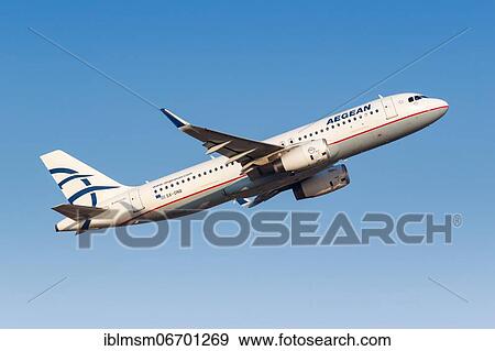 Stock Photo - An Airbus A320 aircraft of Aegean Airlines with registration number SX-DNB at Athens Airport (ATH), Athens, Greece, Europe. Fotosearch