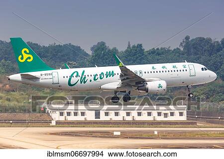 An Airbus A320 aircraft of Spring Airlines with registration number B-8592 at Chengdu Airport (CTU), Chengdu, China, Asia View Large Photo Image Picture - An Airbus A320 aircraft of Spring Airlines with registration number B-8592 at Chengdu Airport (CTU), Chengdu, China, Asia. Fotosearch