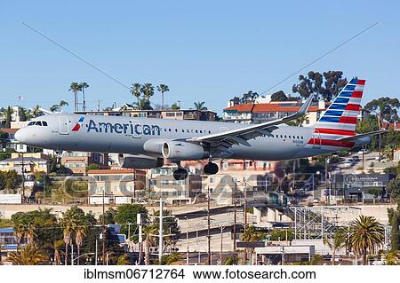 An Airbus A321 aircraft of American Airlines with the registration N166NN lands at San Diego airport, USA, North America View Large Photo Image Picture - An Airbus A321 aircraft of American Airlines with the registration N166NN lands at San Diego airport, USA, North America. Fotosearch
