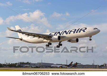Stock Image - An Airbus A330-300 aircraft of Finnair with the registration OH-LTT at Miami Airport, USA, North America. Fotosearch