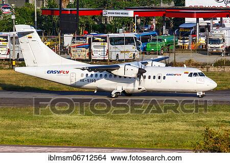 An ATR 42-500 aircraft of Easyfly with registration HK-5199 at Medellin airport, Colombia, South America View Large Photo Image Picture - An ATR 42-500 aircraft of Easyfly with registration HK-5199 at Medellin airport, Colombia, South America. Fotosearch