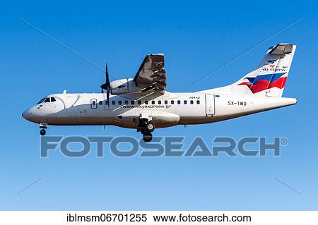 Stock Photography - An ATR 42-500 aircraft of Sky Express with registration number SX-TWO at Athens Airport (ATH), Athens, Greece, Europe. Fotosearch