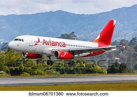 Stock Image - An Avianca Airbus A319 aircraft with registration number N479TA lands at Medellin Rio Airport (MDE), Medellin, Colombia, South America. Fotosearch