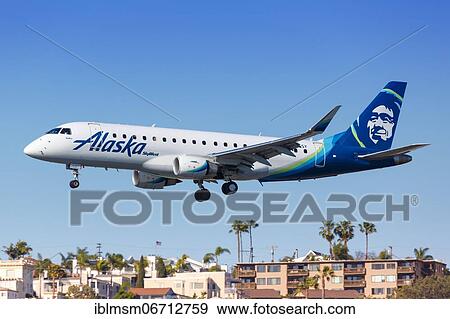 An Embraer ERJ 175 aircraft of Alaska Airlines Skywest with registration N175SY lands at San Diego airport, USA, North America View Large Photo Image Stock Photo - An Embraer ERJ 175 aircraft of Alaska Airlines Skywest with registration N175SY lands at San Diego airport, USA, North America. Fotosearch