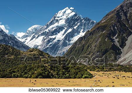 Stock Image - Aoraki/Mount Cook, Mount Cook Village, Mount Cook National Park, Canterbury, New Zealand, Oceania. Fotosearch