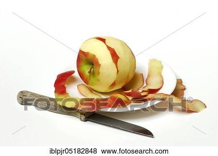 Apple, apple skin, apple peel, peeled, Pink Lady variety, knife, peeling knife View Large Photo Image Stock Photo - Apple, apple skin, apple peel, peeled, Pink Lady variety, knife, peeling knife. Fotosearch