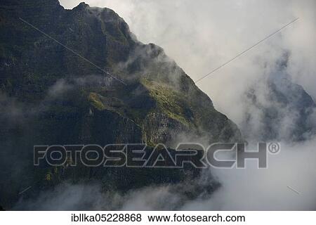 Stock Photo - At Col du Boefs, Hiking from Marla to Col du Boefs, Cirque de Mafate, La Reunion, France, Africa. Fotosearch