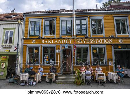 Stock Photo - Baklandet Skydsstation, Bakery in the city centre, Colourful houses, Trondheim, Trøndelag, Norway, Europe. Fotosearch