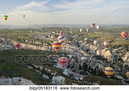 Stock Photograph - Balloon flight, Anatolia, Central Anatolia, flight, Cappadocia, Turkey, Asia. Fotosearch