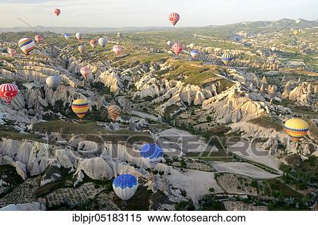 Stock Photography - Balloon flight, Anatolia, Central Anatolia, flight, Cappadocia, Turkey, Asia. Fotosearch