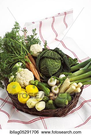 Stock Photograph - Basket with dwarf vegetables. Fotosearch