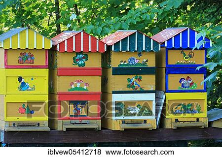Stock Photo - Beehives, Eriskircher Ried, Baden-Württemberg, Germany, Europe. Fotosearch