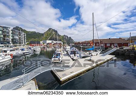 Stock Image - Boats in the harbour of Svolvær, Lofoten, Nordland, Norway, Europe. Fotosearch