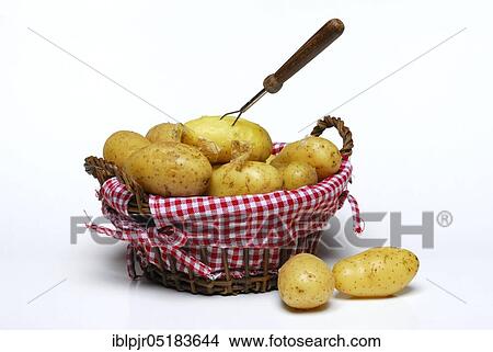 Picture - Boiled jacket potatoes in basket. Fotosearch
