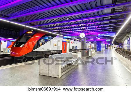 Picture - Bombardier SBB Twindexx Vario InterRegio train at Zurich Airport (ZRH) station in, Zurich, Switzerland, Europe. Fotosearch