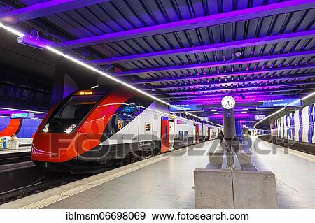 Stock Photo - Bombardier SBB Twindexx Vario InterRegio train at Zurich Airport (ZRH) station in, Zurich, Switzerland, Europe. Fotosearch