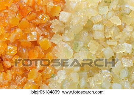 Stock Photo - Candied fruit, candied orange peel, candied lemon peel, fruit cubes. Fotosearch