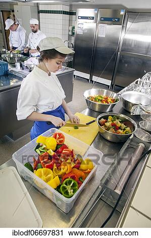 Canteen kitchen in a vocational college in Düsseldorf, trainees manage the school's catering as part of their training, practical lessons in the canteen kitchen, Düsseldorf, Germany, Europe View Large Photo Image Stock Image - Canteen kitchen in a vocational college in Düsseldorf, trainees manage the school's catering as part of their training, practical lessons in the canteen kitchen, Düsseldorf, Germany, Europe. Fotosearch