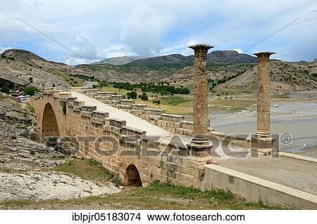 Picture - Cendere Bridge, Kahta, Adiyaman Province, Chabinas Bridge, Roman Bridge, Single Arch Bridge, Septimius Severus, Roman Road, Turkey, Asia. Fotosearch