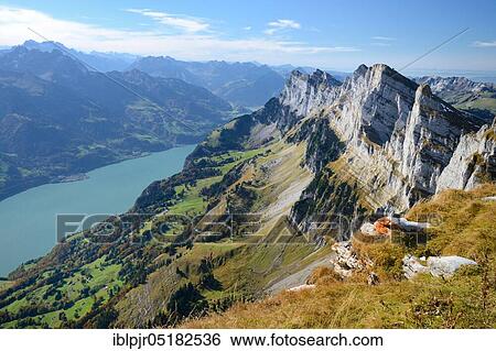 Stock Photograph - Churfirsten, Churfirsten group, Lake Walen, view from Chäserrugg, Switzerland, Europe. Fotosearch