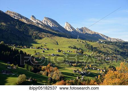 Stock Photo - Churfirsten, view from Wildhaus, Toggenburg, Canton St. Gallen, Switzerland, Europe. Fotosearch