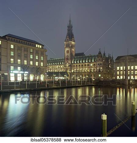 City Hall, Kleine Alster, Alsterfleet at dusk, Hamburg, Germany, Europe View Large Photo Image Stock Photo - City Hall, Kleine Alster, Alsterfleet at dusk, Hamburg, Germany, Europe. Fotosearch