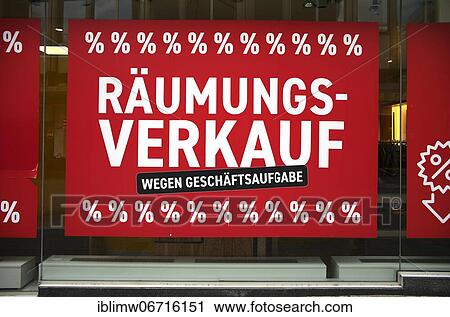 Stock Image - Clearance sale due to closure of business, discount battle in shop window, SALE, price reductions, Breitling fashion store, Stuttgart, Baden-Württemberg, Germany, Europe. Fotosearch