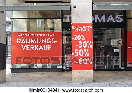 Stock Image - Clearance sale in the pedestrian zone, Kaufinger Straße, Coronakrise, Munich, Bavaria, Germany, Europe. Fotosearch