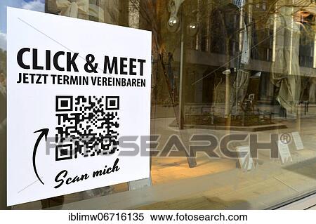 Stock Photography - Click &amp; Meet Shopping with QR code, digital contact tracking in retail, Corona crisis, Stuttgart, Baden-Württemberg, Germany, Europe. Fotosearch