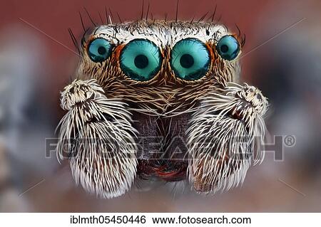 Stock Photograph - Close-up of a Jumping spider (Salticidae) with their big characteristic main eyes. Fotosearch