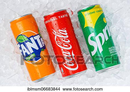 Coca Cola Coca-Cola products Fanta Sprite lemonade soft drink drinks in can ice cube ice cubes against a white background in Germany View Large Photo Image Picture - Coca Cola Coca-Cola products Fanta Sprite lemonade soft drink drinks in can ice cube ice cubes against a white background in Germany. Fotosearch