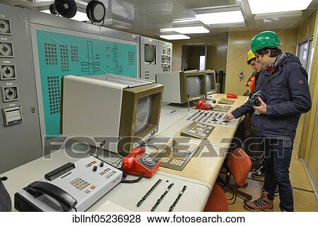 Stock Photo - Control room, visitor mine overburden conveyor bridge F60, Lichterfeld, Elbe-Elster county, Brandenburg, Germany, Europe. Fotosearch