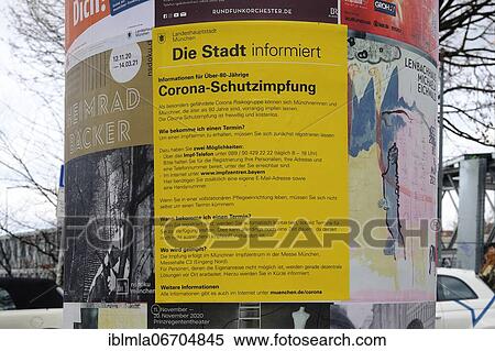 Stock Photography - Corona vaccination for 80 year olds, attack on a literal column, corona crisis, Munich, Bavaria, Germany, Europe. Fotosearch