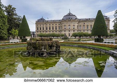 Stock Image - Court Garden with Residence Palace, Würzburg Residence, Würzburg, Lower Franconia, Bavaria, Germany, Europe. Fotosearch