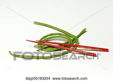 Picture - Cowpeas (Vigna unguiculata) bean, beans, Thai beans, chopsticks, chopsticks. Fotosearch