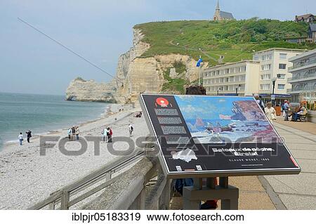 Display panel with location of a painting by Claude Monet, Falaise d'Amont and Chapelle Notre Dame de la Garde, Promenade, Lake Promenade, Etretat, Normandy, France, Europe View Large Photo Image Stock Photo - Display panel with location of a painting by Claude Monet, Falaise d'Amont and Chapelle Notre Dame de la Garde, Promenade, Lake Promenade, Etretat, Normandy, France, Europe. Fotosearch