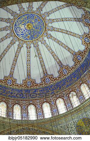 Stock Image - Dome, Sultan Ahmed Mosque, Ceiling Dome, Blue Mosque, Istanbul, Turkey, Asia. Fotosearch