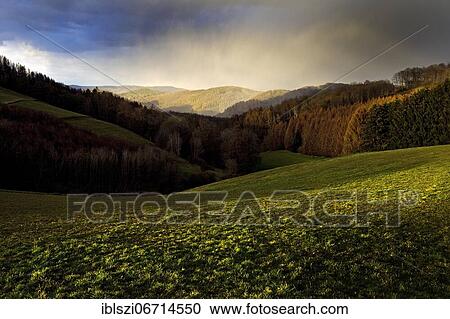 Dramatic weather in the evening in a low mountain landscape, Altroggenrahmede, Altena, Sauerland, North Rhine-Westphalia, Germany, Europe View Large Photo Image Stock Image - Dramatic weather in the evening in a low mountain landscape, Altroggenrahmede, Altena, Sauerland, North Rhine-Westphalia, Germany, Europe. Fotosearch