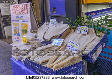 Dried fish, fishmonger, weekly market market, La Pignasecca, Spanish Quarter, Naples, Italy, Europe View Large Photo Image Stock Image - Dried fish, fishmonger, weekly market market, La Pignasecca, Spanish Quarter, Naples, Italy, Europe. Fotosearch